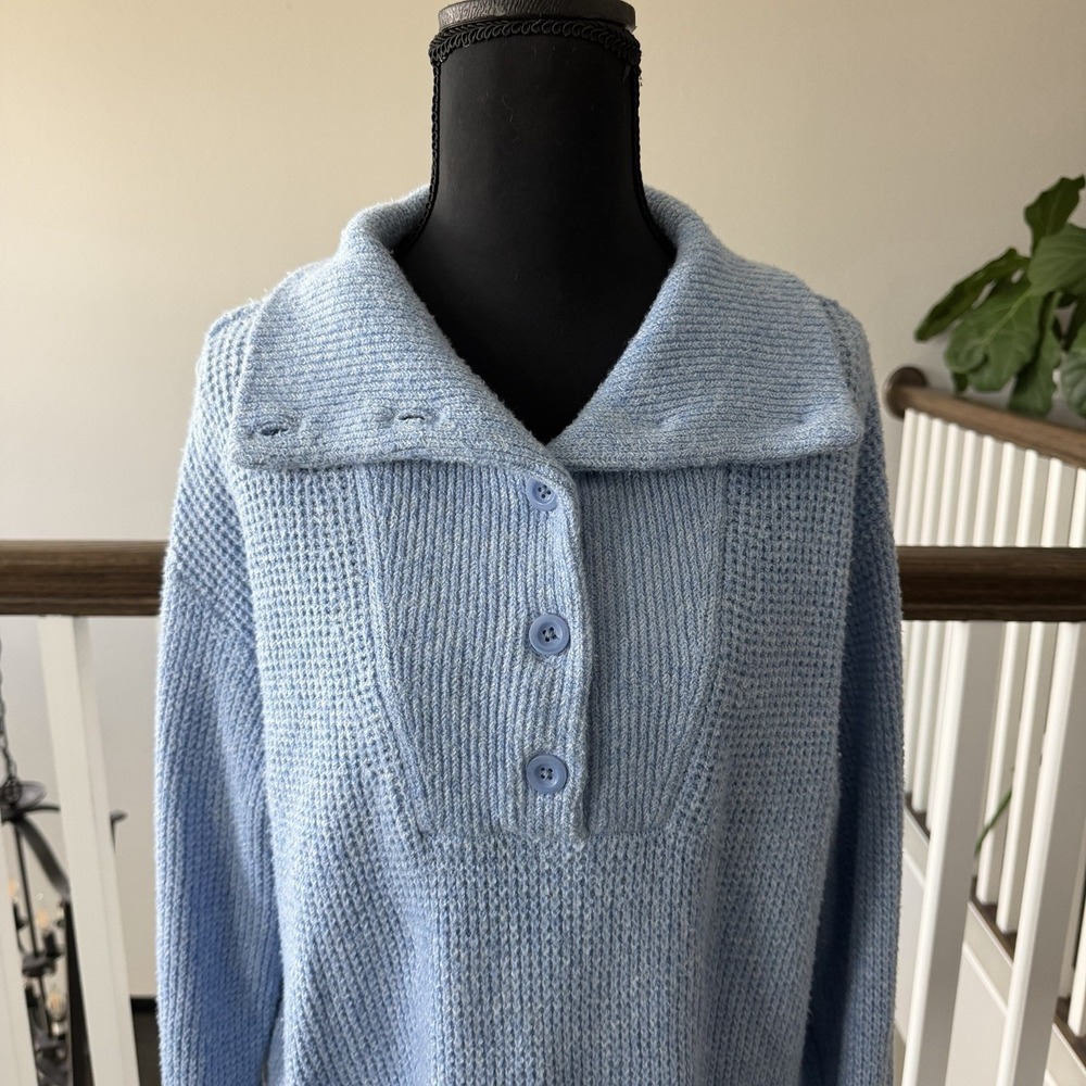 Aerie Soft Waffle Knit Collard Slouchy Oversized Pullover Sweater Blue XS Boho - Picture 2 of 8